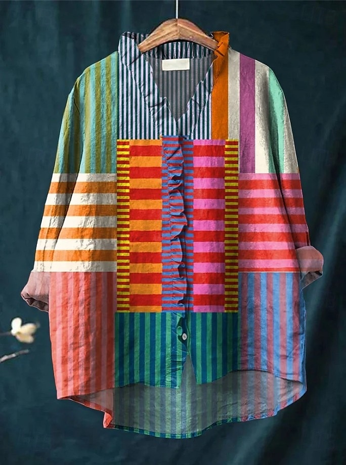 Dámské Boho košile Grafika Geometrický Elegantní Čechy Aktivní Do V Běžné topy Denní Dovolená Oblečení na pláž Volány Džínová modrá Žlutá Rubínově červená Vodní modrá Fialová Podzim 2025 - $24.99 –P1