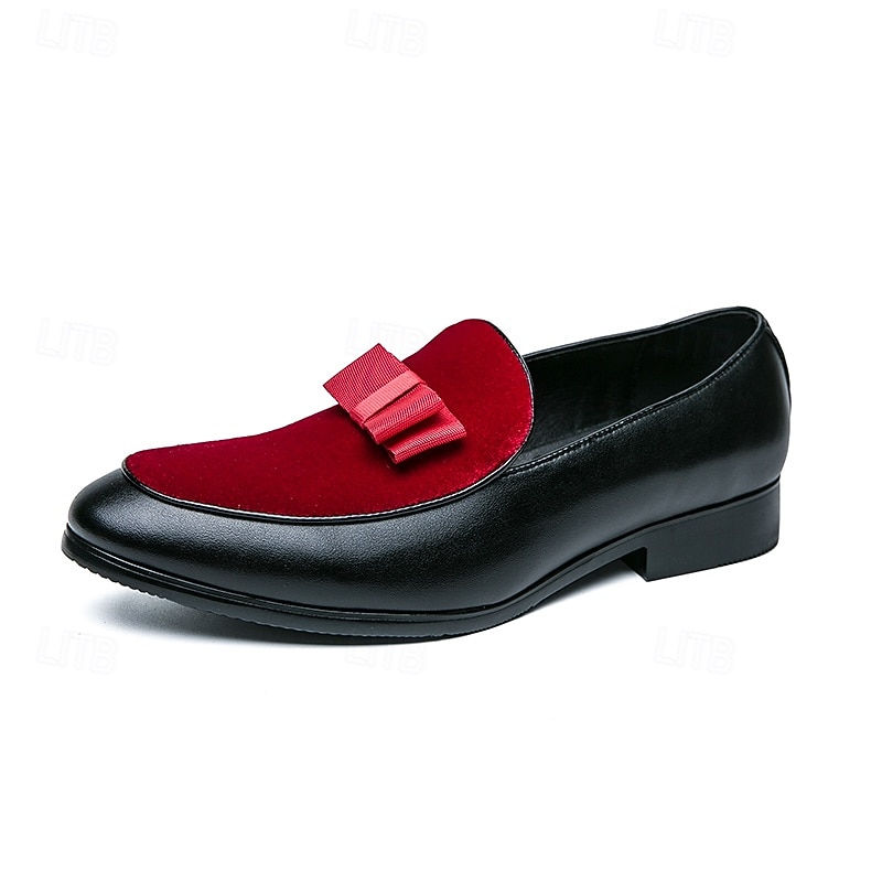 męskie mokasyny z czerwonego aksamitu z kokardą – eleganckie, wsuwane buty na przyjęcia, wesela, kolacje i bale maturalne 2026 - $54.99 –P1