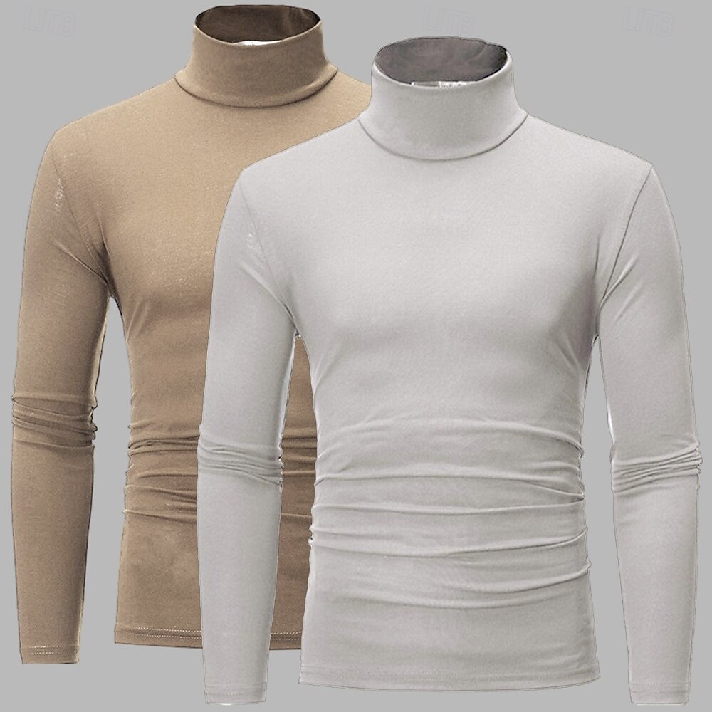 Maglietta a collo alto da uomo, 2 pezzi, a maniche lunghe, a collo alto, con colletto arrotolato, autunno autunno &T-shirt sportiva casual invernale, semplice, leggera, classica, da 2 pezzi del 2025 a $23.99 –P6