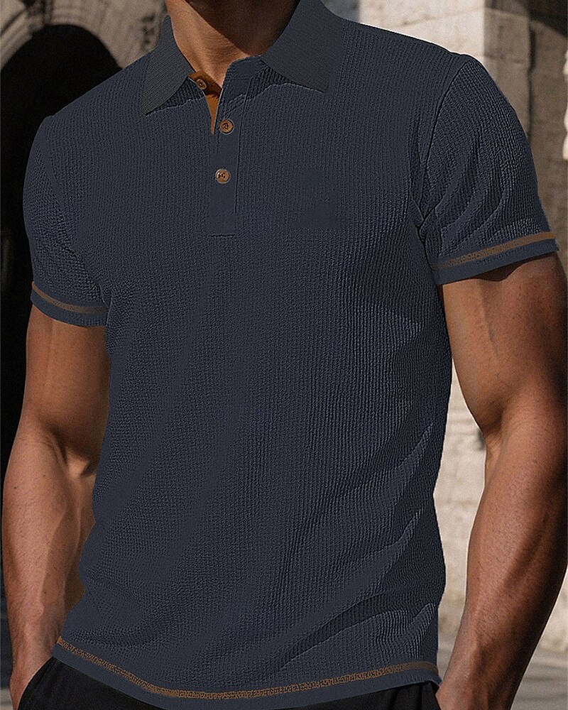 Herren Golfshirt Golf Poloshirts Arbeit Lässig Revers Kurzarm Basic Modern Einfach Knöpfe Jacquard Sommer Frühling Normale Passform Schwarz Weiß Marineblau Blau Dunkelgray Hellblau Golfshirt 2025 - $17.99 –P6