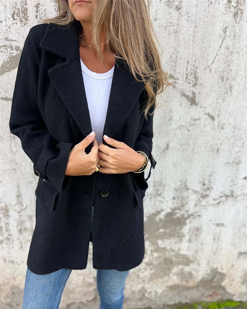 Damen Winterjacke Mantel Freizeitjacke Warm Bequem Tasche Knöpfe Mode Modern Lässig Einfach Outdoor Straße Ausgehen Einreihig Regulär Steigendes Revers Normale Passform Langarm Oberbekleidung Schwarz 2025 - $31.99 –P7