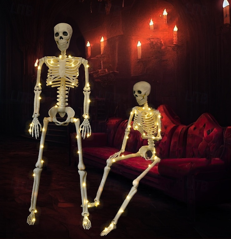 1 pezzo da 90 cm/35 pollici di Halloween, modello di scheletro luminoso attivo con articolazioni, appeso in piedi, seduto, sdraiato, luce calda, scatola per batterie AA, luci decorative horror e del 2025 a $23.99 –P1
