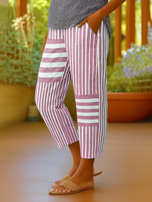 Femmes Chinos Shorts Pantacourt Élégant Vacances ancien Longueur cheville Taille haute Graphique Rayure Rayé Superposé Non Elastique Extérieur Rue Quotidien Noir Bleu Rouge Été Printemps de 2025 ? $32.99 –P1
