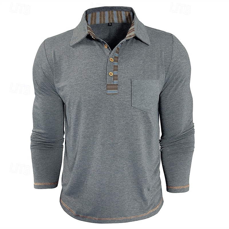 Herren Golfshirt Golf Poloshirts Arbeit Lässig Revers Langarm Basic Modern Farbblock Patchwork Knöpfe Frühling Herbst Normale Passform Aprikose Marineblau Blau Grün Hellgrau Dunkelgray Golfshirt 2025 - $25.99 –P6