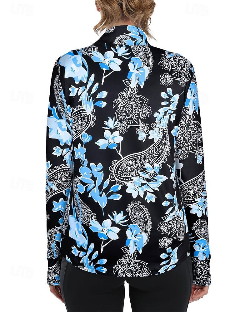 Dam Blommig Botanisk Vandringspolotröja Tennisskjorta Långärmad Mönster Fjärdedels blixtlås Pullover UV-skydd Elastisk Andningsfunktion Tennis Golf Pickleball Dragkedja Skjorta Polo Blå Tenniskläder 2026 - E£1405.6 –P2