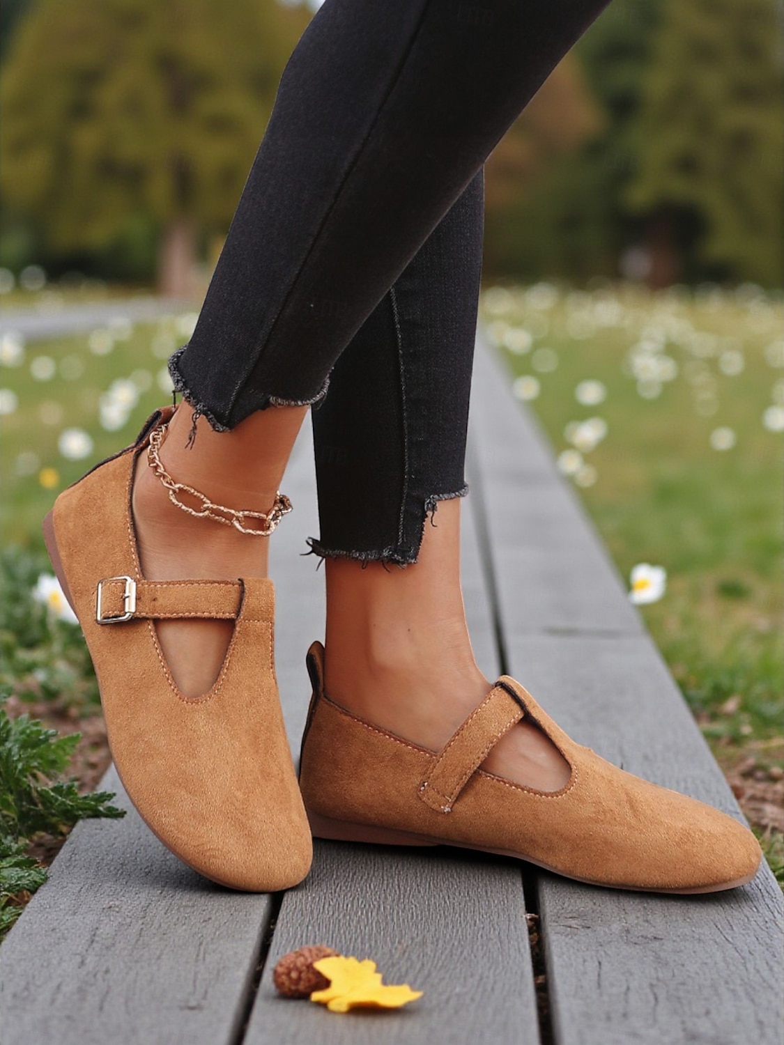 Ballerinas für Damen mit breiter Zehenpartie aus Wildlederimitat und verstellbarem Riemen – bequeme Freizeitschuhe für Garten, Park und Spaziergänge im Freien 2025 - $19.99 –P5