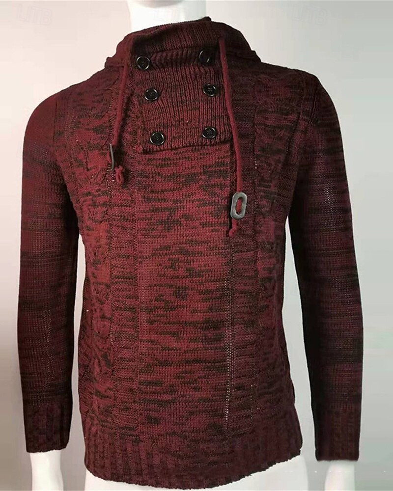 Homens Pulôver suéter Suéter de malha Estriado Tricotar Tops regulares Tricotado Tecido Com Capuz Moda Básico Férias Roupa Diária Roupa Outono Inverno Vinho Azul S M L de 2025 por $32.99 –P3