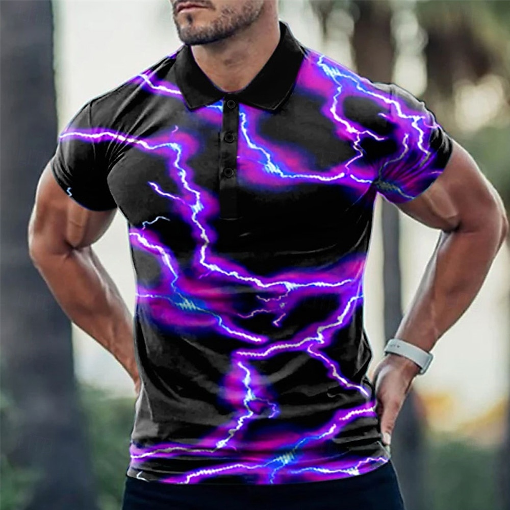 Pánské Grafika Polokošile Golfová košile Krátký rukáv Polo tričko Košile s límečkem Na běžné nošení Oblečení na dovolenou Rave Wear Párty oblečení Knoflíky 3D tisk Fialová 2025 - $22.99 –P1