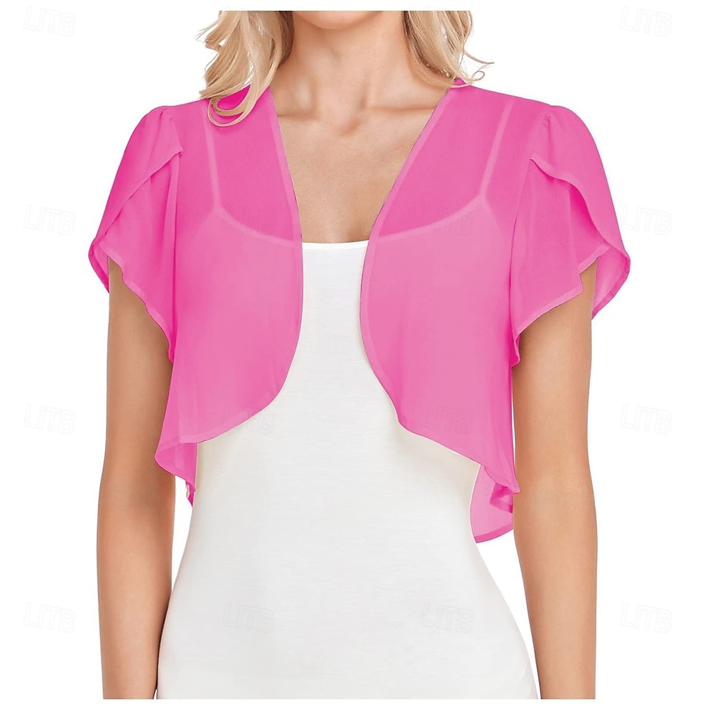 Kvinnenes Innpakningskjole Elegant Solbeskyttelse Kortermet Chiffon Bryllup Innpakninger med Ren Farge Bryllup Sommer 2025 - $21.99 –P18