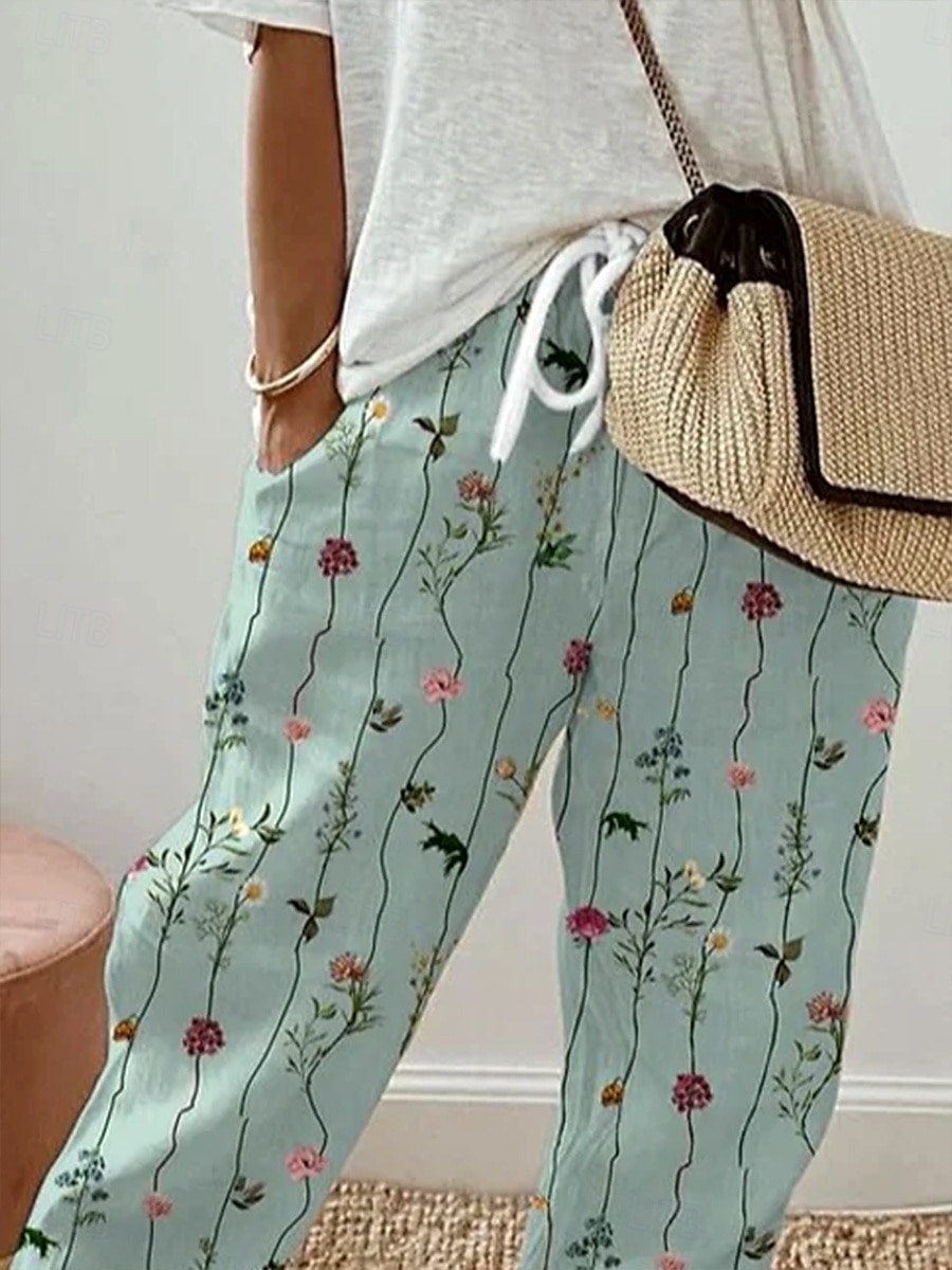 Dámské Kalhoty chinos prázdniny Vinobraní Etnický styl Po kotníky Vysoký pas Květinový Grafika Proužky Kapsy Yumuşak Venkovní Prodyšné Neelastické Dovolená ulice Ležérní Světle zelená Léto Jaro Podzim 2025 - $32.99 –P2