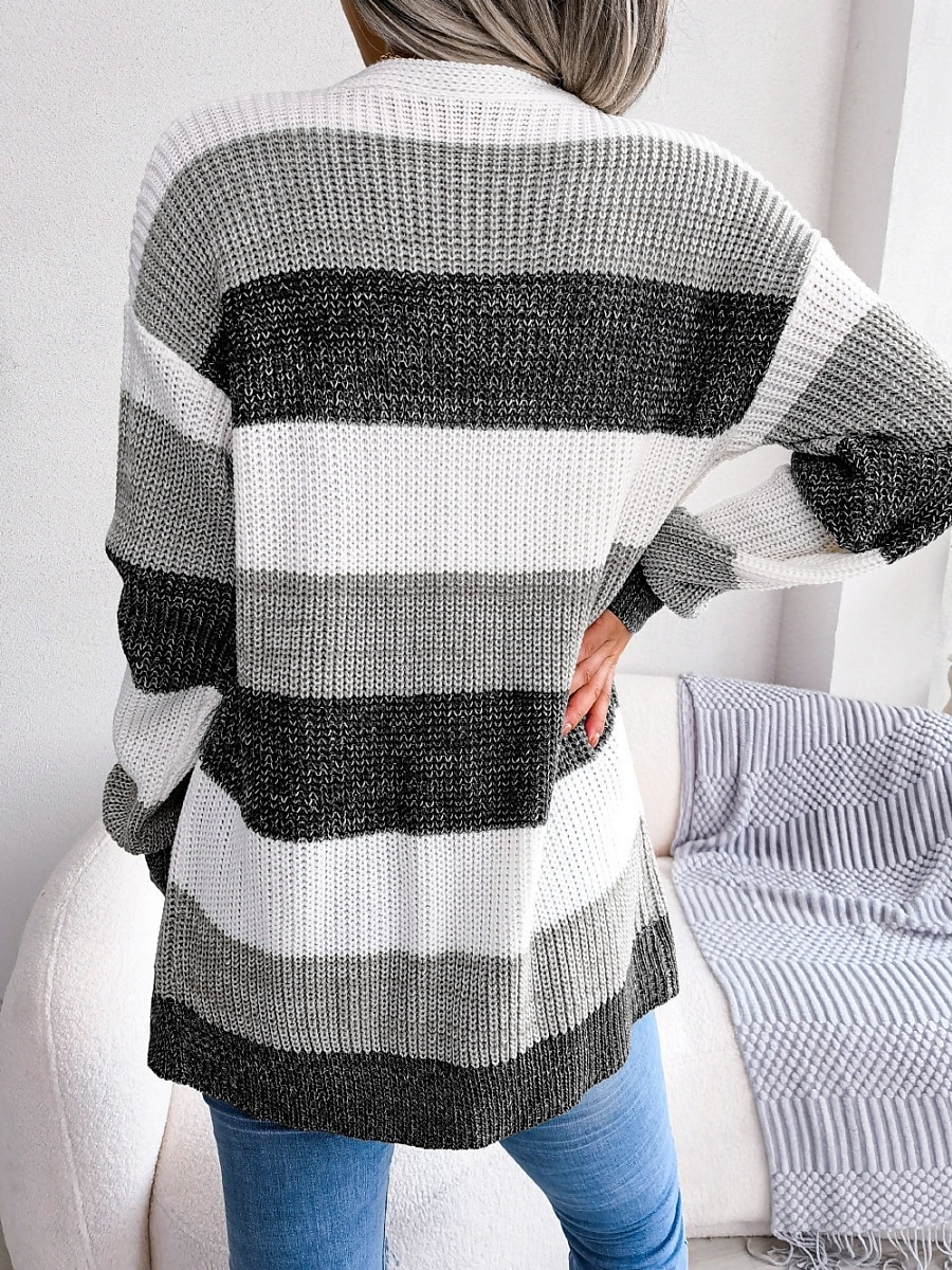 Pentru femei Pulover Bluza Elegant Modă Șic Stradă Dungi Culoare pură Deschis frontal Tricotat Manșon Lung Topuri obișnuite Tricotat În aer liber Zilnic Sfârșit de săptămână Negru Roșu Vin Toamn 2025 - $32.99 –P18