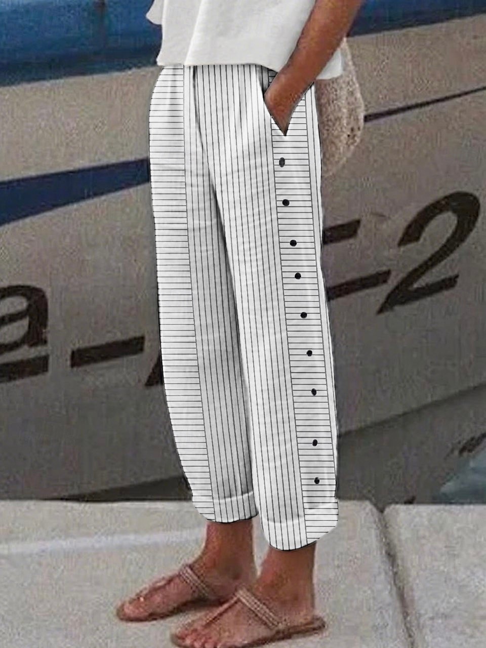 Pentru femei Pantaloni din bumbac in Pantaloni conici chinez Modă Șic Stradă Lungime totală Talie Înaltă Dungi Buzunar Curea elastică Confortabil Απαλό Comfortabil Micro-elastic În aer liber Stradă 2025 - $27.99 –P3