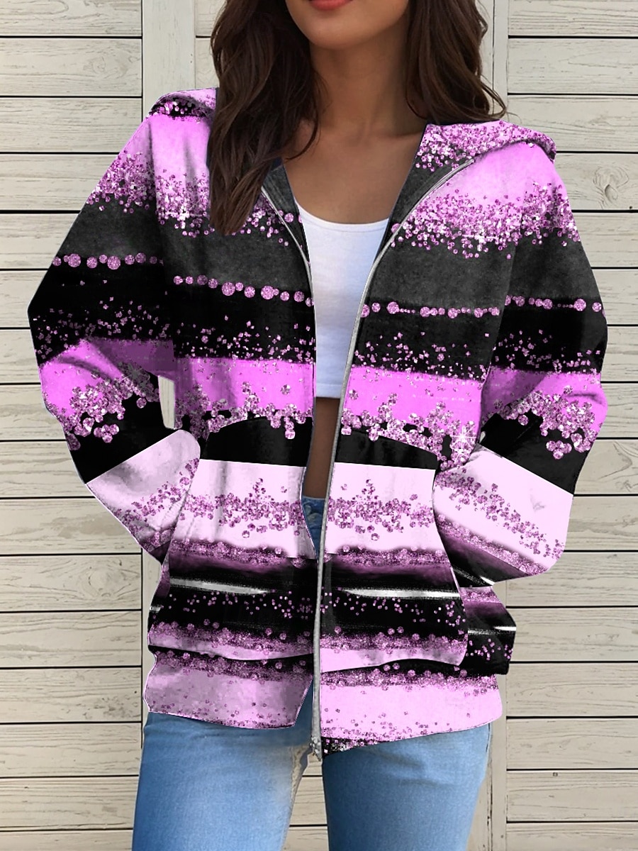 Womens hanorac cu fermoar geometric abstract activ casual maneci lungi cu gluga tops obisnuite Casual Holiday buzunar frontal roz albastru marin albastru violet verde Primavara Toamna 2025 - $26.99 –P4