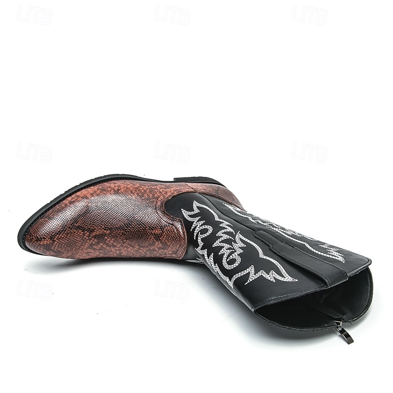 Homme Bottes Bottes de Cowboy Rétro Chaussures en Peau de Serpent Marche ancien Occasionnel Cuir PU Confortable Antidérapant Chaud Bottes Mi-Mollet Mocassin Marron Noir / Rose de 2025 ? $64.99 –P5