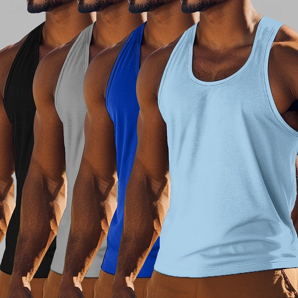 Hombre Camiseta sin mangas Chaleco Camisetas Interiores Camisa sin mangas Sin Mangas Cuello redondo Cuchara Verano Color sólido Plano Moda Básico Clásico 4 Piezas Calle Casual Deportes A B C Camiseta 2025 - $37.99 –P7
