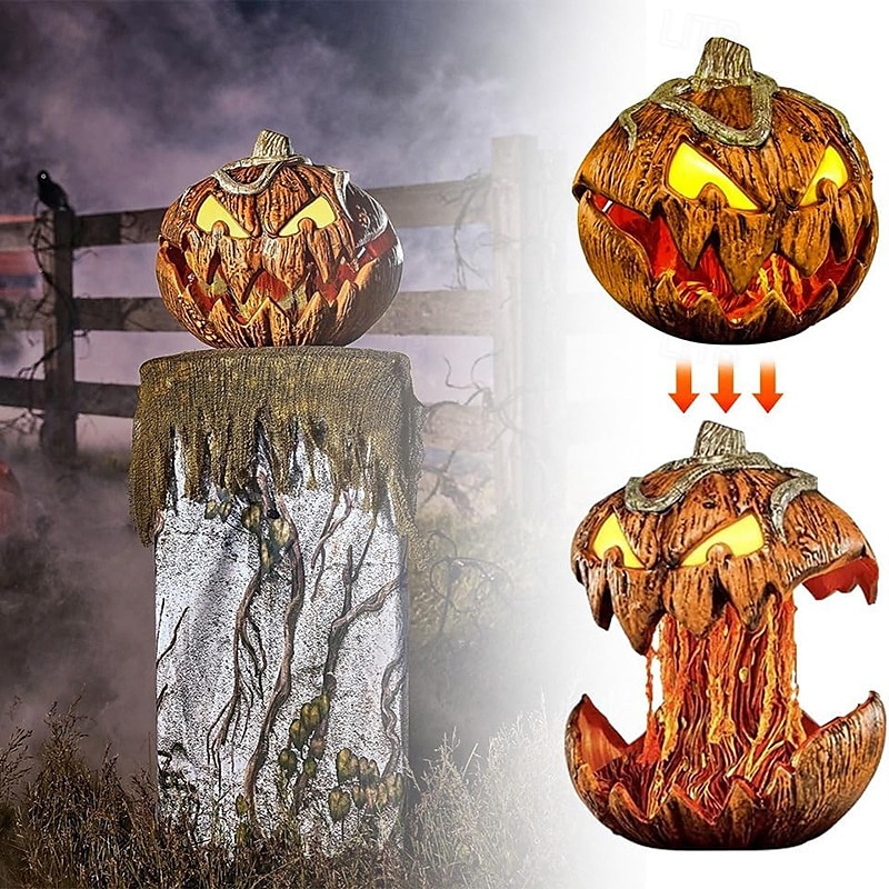 Halloween gresskarlykt sammenleggbar, skummel, strekkbar med lyd, festdekorasjon for innendørs/utendørs bruk, 20 cm 2025 - $92.99 –P4
