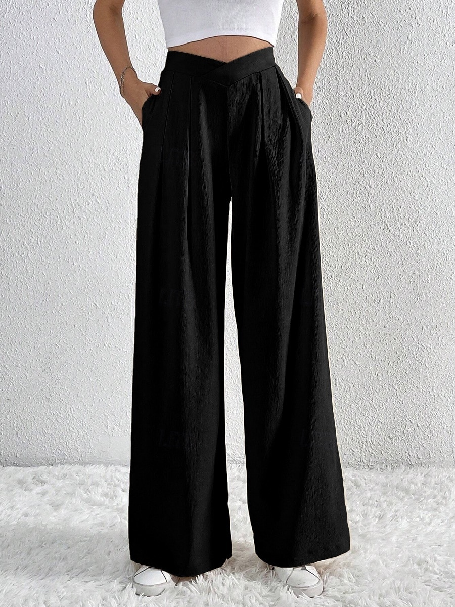 Per donna Gamba larga Pantaloni Streetwear Casual Lungo Vita Alta Semplice Traspirabilità Morbido Micro-elastico Vacanza Streetwear Abbigliamento quotidiano Nero Rosa Blu chiaro Albicocca Autunno del 2025 a $26.99 –P16
