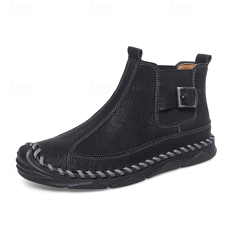 męskie ręcznie robione botki w stylu retro z ozdobnymi klamrami – stylowe, codzienne buty inspirowane mokasynami, idealne na jesienne spacery, weekendowe wyjścia i codzienną modę 2025 - $46.99 –P2