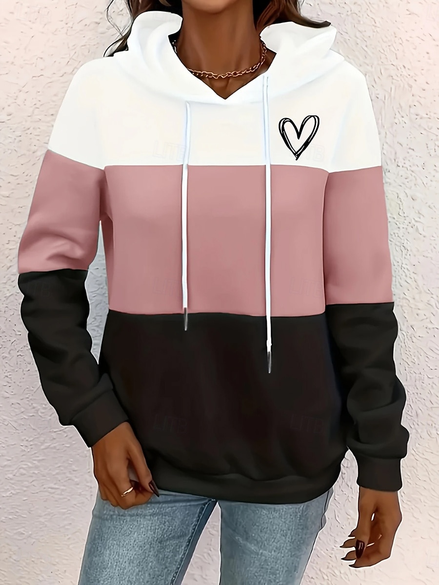 Dame Pullover hettegenser-genser Hjerte Grafisk Geometrisk Mote Fritid Trykt mønster Langermet Med hette Vanlige topper Gate Hverdag Snorer Trykt mønster Rosa Blå Grønn Kakifarget Høst Vinter 2025 - $24.99 –P4