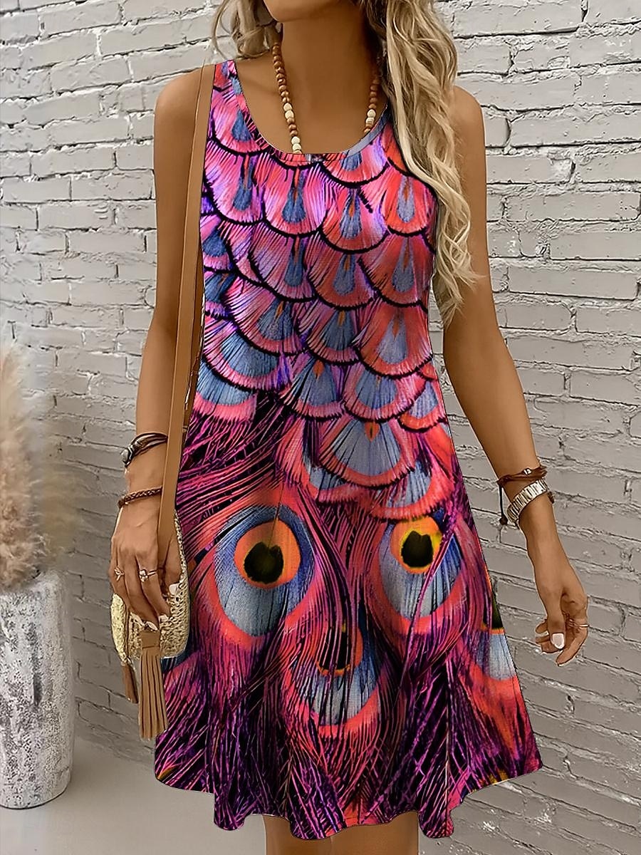 Damen Minikleid Sommerkleid A Linie Kleid Schulterfreies Kleid Urlaub Lässig Boho Ferien Strand Normale Passform Grafik Tiermotiv Ärmellos Rundhalsausschnitt Gelb Rote Blau Purpur Sommer Frühling 2025 - $21.99 –P7