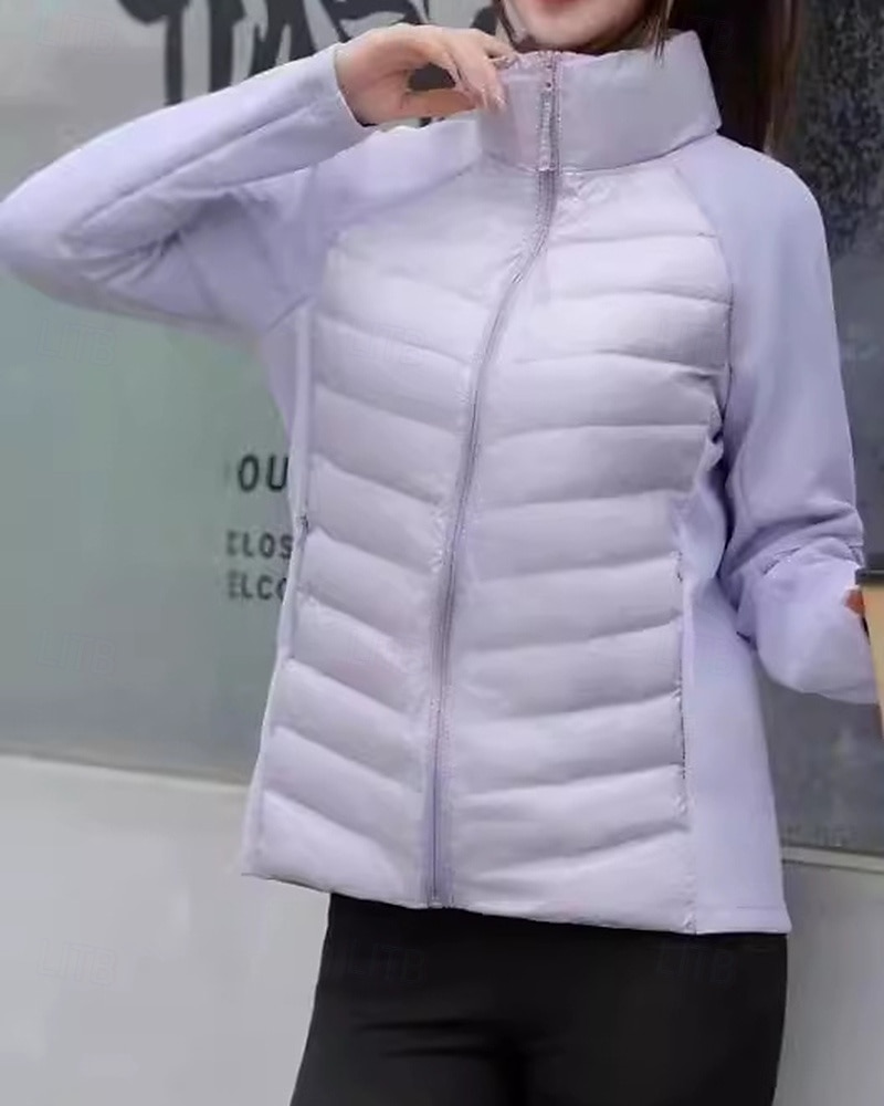 Women's Solid Colored Puffer Jacket outdoor coat Fall / Winter Full Zip Long Sleeve Athleisure Windproof Warm Lightweight Running Athletic Sports Track Black White Pink Sportswear Activewear 2026 - $61.99 –P5