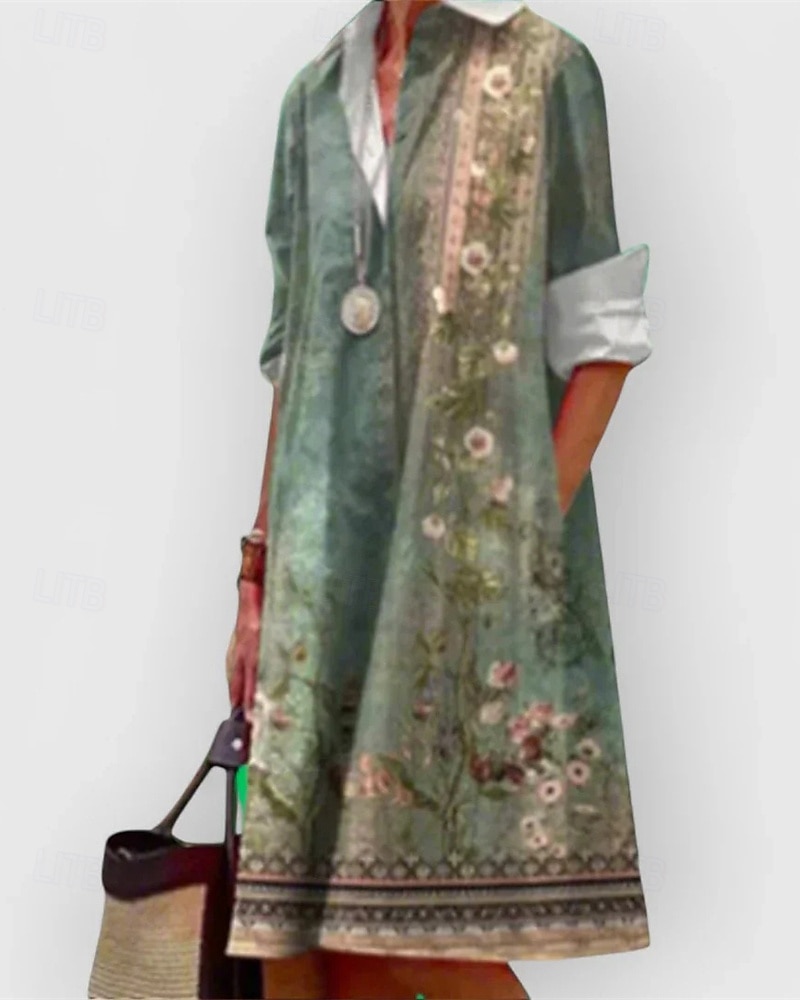 Femmes Robe Midi Robe Chemise Robe Décontractée Mode Moderne Quotidien Plage Week-end Coupe régulière Fleur manche longue Col de chemise Blanche Jaune Rose Claire bleu marine Printemps Automne de 2025 ? $24.99 –P7