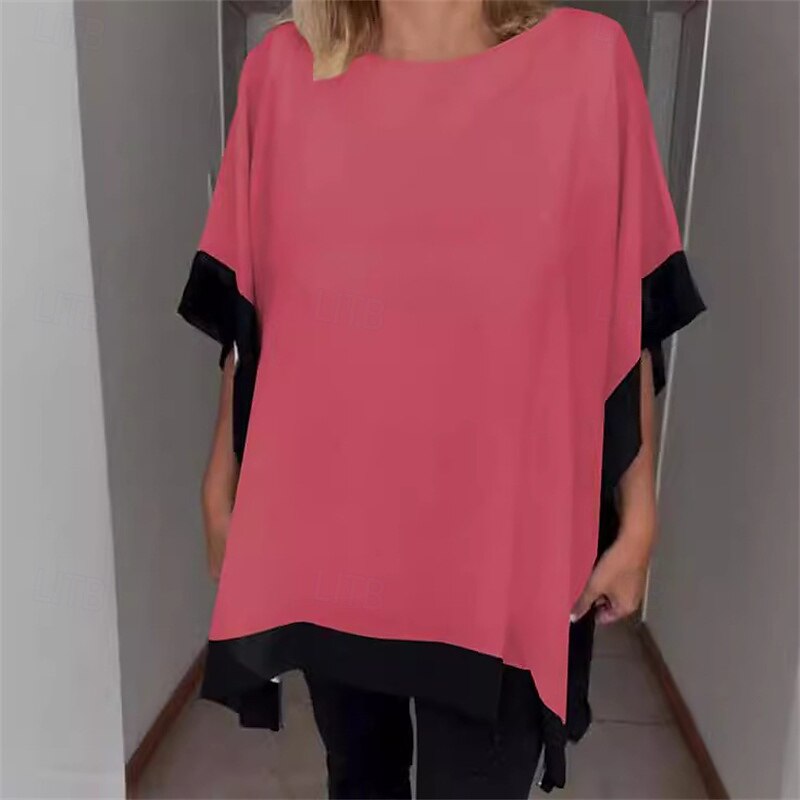 Femmes T-shirt Bloc de Couleur Mode Moderne Manche Courte Col ras du cou Hauts Réguliers Quotidien Sortir Tenue de plage Patchwork Noir Blanche Rouge Vert Gris Été de 2025 ? $21.99 –P4
