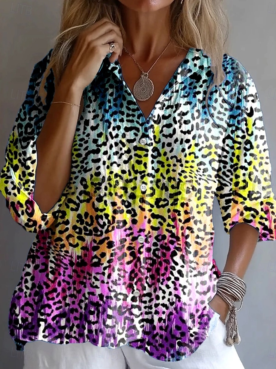 Femmes Chemise Graphique Léopard Papillon ancien Tropical Quotidien manche longue Col en V Col de chemise Hauts Réguliers Travail Quotidien Boutons Imprimé Marron Kaki Arc-en-ciel Été Printemps de 2025 ? $32.99 –P1
