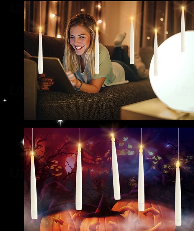 10/12/20 Pcs Suspended Electronic Candle Lamp Pencil Magic Wand Remote Control Halloween Christmas Party Atmosphere Decoration Lamp AAA Battery Box 2025 - $32.99 –P7