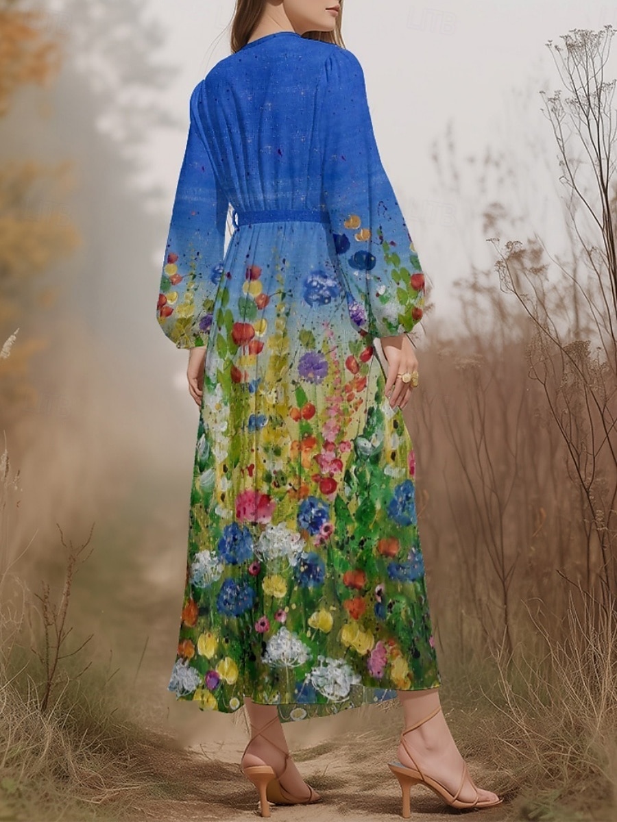 Femmes Robe Midi Robe Décontractée Mousseline de Soie Robe évasée Moderne Vacances Quotidien Week-end Coupe régulière Fleuri manche longue Col en V Bleu Roi Bleu Vert Bleu de minuit Été Printemps de 2025 ? $31.99 –P5