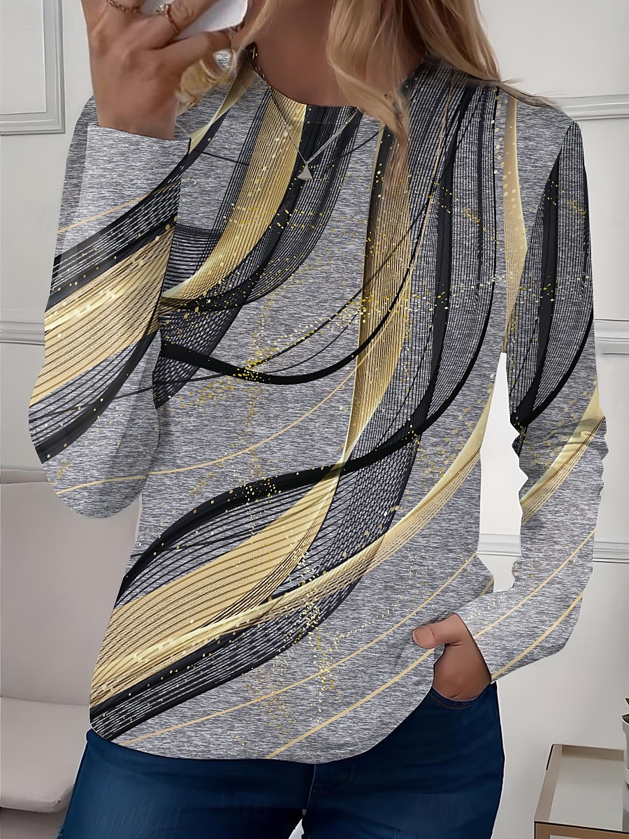 Dames T-shirt Grafisch Geometrisch Vintage Stijlvol Klassiek Lange mouw Strakke ronde hals Ronde hals Normale tops Dagelijks Afdrukken Wit Blozend Roze Groen Khaki Lichtgrijs Zomer Lente Herfst 2025 - $19.99 –P4