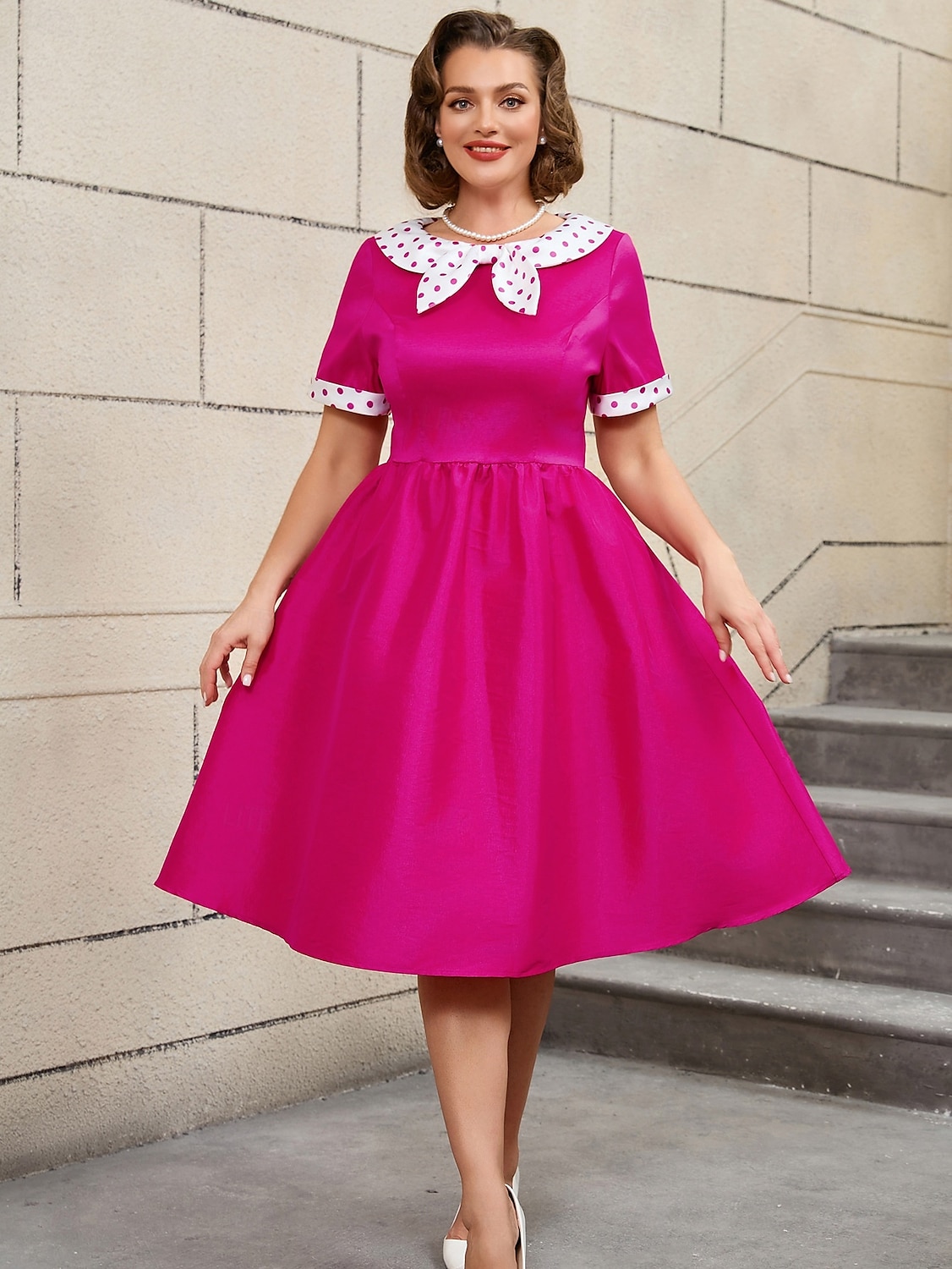 Retro 50. léta Rockabilly Polední Šaty na šaty Flare šaty Větší velikosti Puntíkované A-Linie Dámské Dovolená Maturita Párty a večer Dospělí Šaty Jaro léto 2025 - $51.99 –P13
