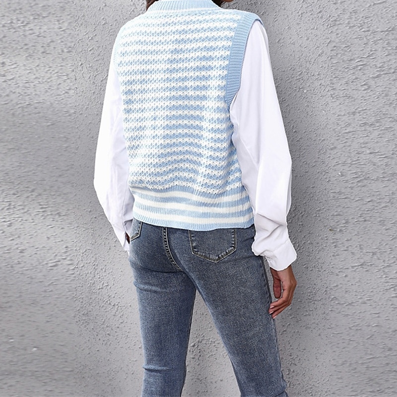 Pull femme mode floral côtelé col rond tricoté manches longues hauts réguliers tricot sortie week-end blanc bleu automne de 2025 ? $18.99 –P5