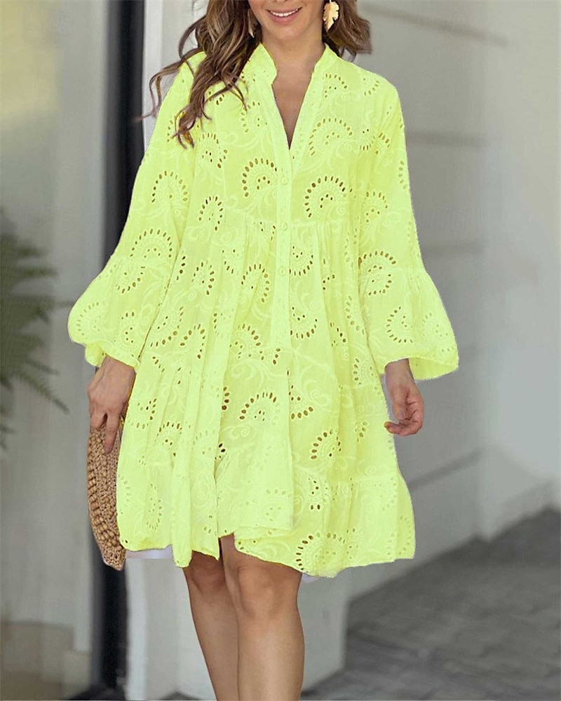 Per donna Mini Abito Abito in Pizzo Vestito Casual Moda Moderno Quotidiano Spiaggia Weekend Vestibilità regolare Semplice Manica Lunga Scollo a V Giallo Arancione Primavera Autunno del 2025 a $27.99 –P2