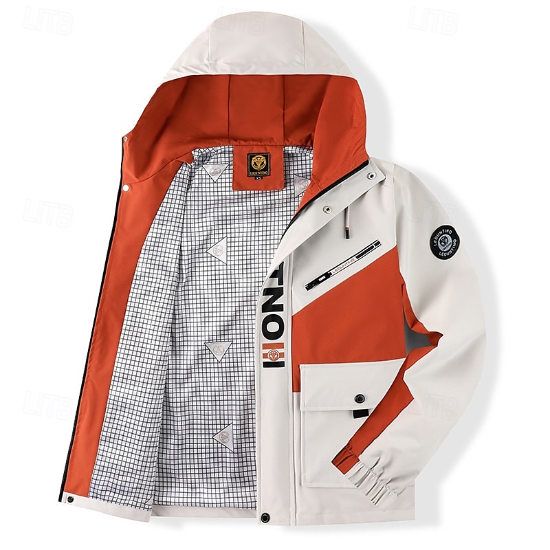 Herren Outdoorjacke Freizeitjacke Urlaub Täglich Winddicht Warm Tasche Herbst Winter Farbblock Buchstabe Mode Klassisch Mit Kapuze Regulär Weiß Dunkelgray Jacken 2025 - $58.99 –P3
