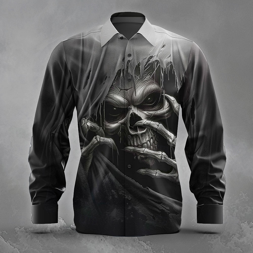 Hombre Cráneos Muerte Rasgado Camisa Abotonar la camisa Manga Larga Gótico punk oscuro Festivos Ropa de calle Verano Primavera Cuello Vuelto Impresión 3D camisas con cuello Negro 1 Negro 3 Negro 2025 - $25.99 –P4