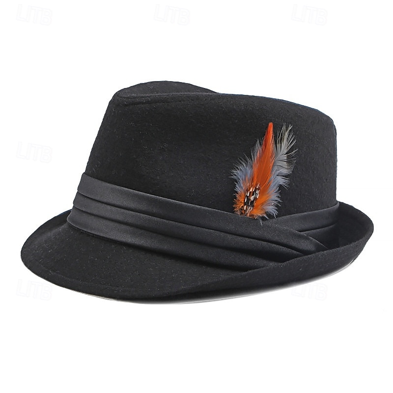 Herr Fedorahatt Oktoberfesthatt Gul Rubinrött Polyester Fjäder Mode Ledigt Gata Dagligen Ensfärgat Solskyddskräm Andningsfunktion 2025 - $12.99 –P2