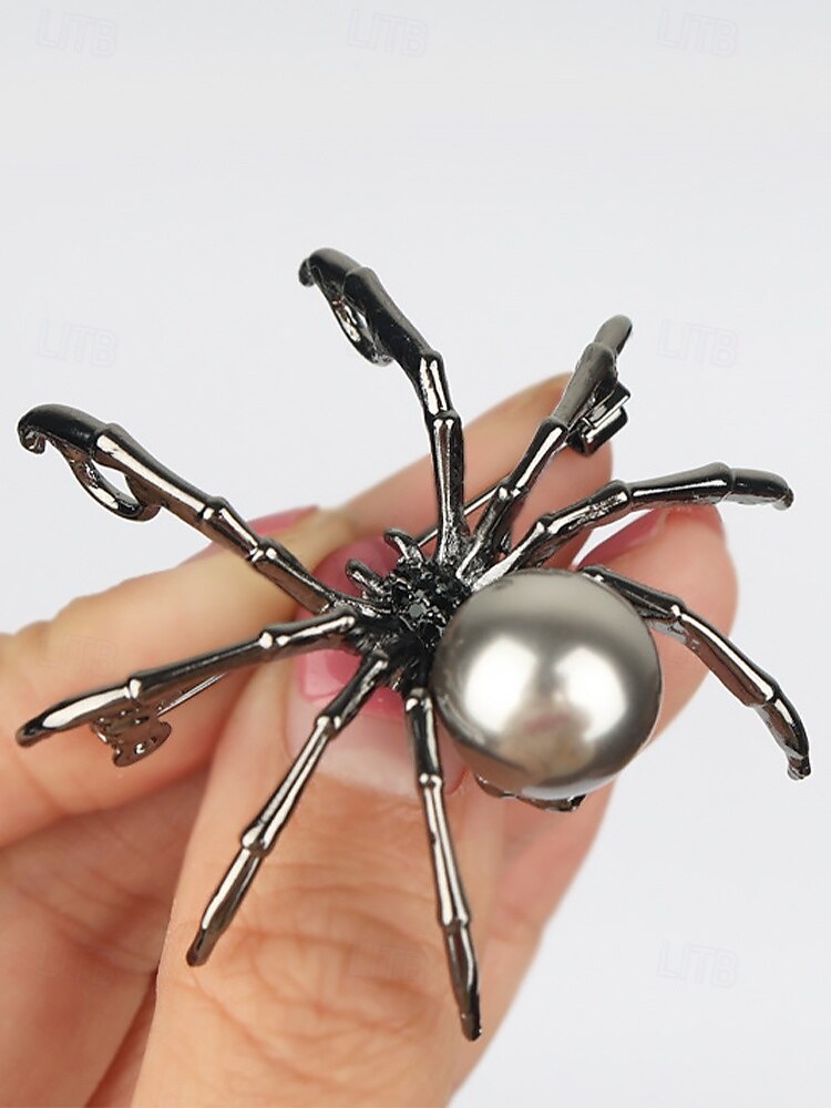 Halloween-Spinnenbrosche für Damen – schwarze Spinnennadel aus Legierung mit Kunstperle, Vintage-Schmuck im Gothic-Stil für Damen, ideal für Partys, Cosplay und Kostümzubehör 2025 - $7.99 –P4