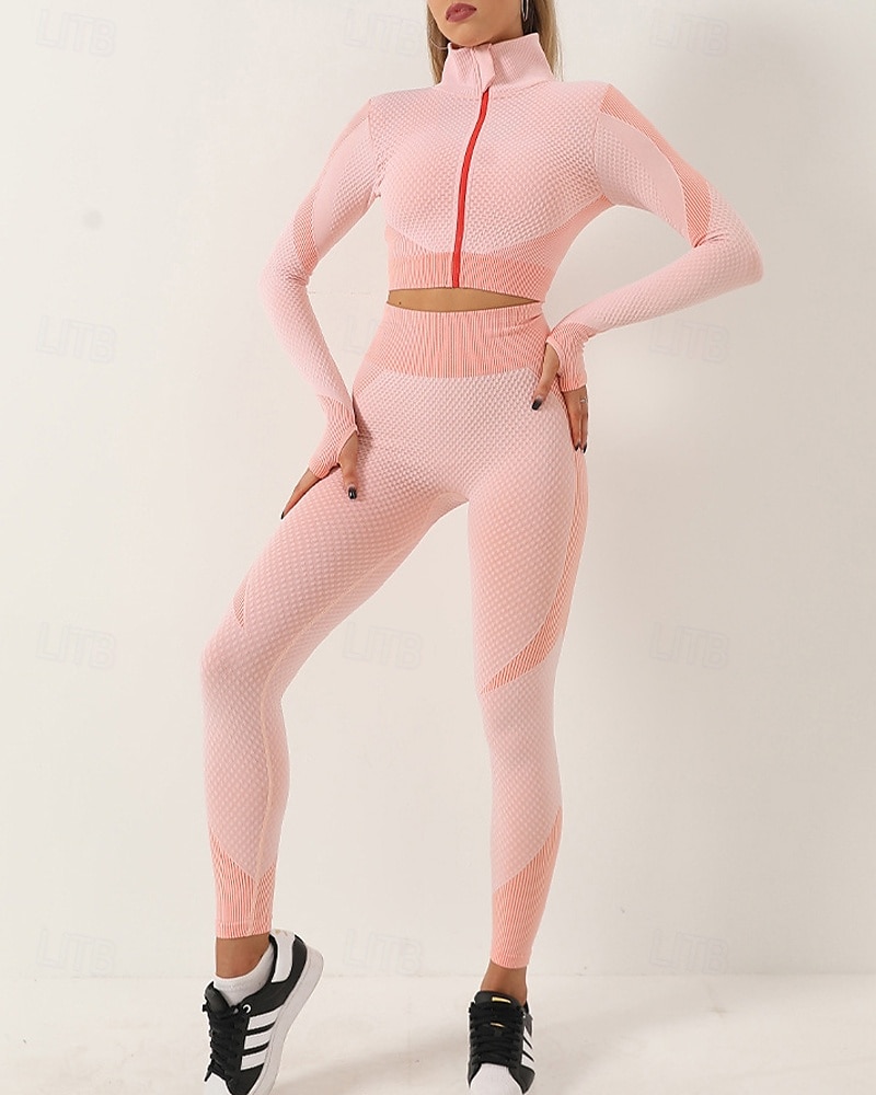 Mujer 2 Piezas Conjunto deportivo de yoga Conjuntos para estar en casa Otoño Retazos Bloque de color Trajes de Yoga Ejercito verde Negro Entrenamiento de gimnasio Alta cintura Secado rápido Eslático 2025 - $35.99 –P8