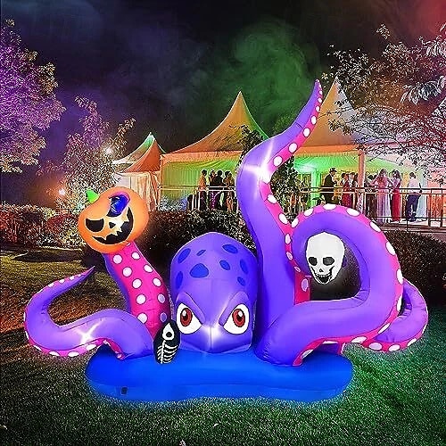 gonfiabile gigante a forma di polpo di Halloween con zucca e teschio, decorazione per esterni a LED del 2025 a $155.99 –P4
