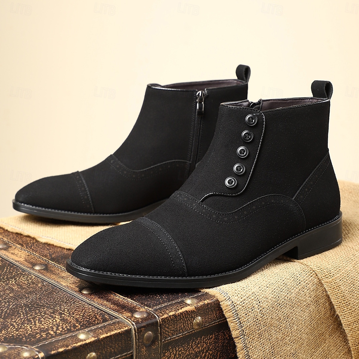 Men's Beige Lace-Up Ankle Boots with Round Toe and Classic Stitching, Vintage Business-Casual Footwear for Office, Urban Walking and Smart Daily Outfits 2025 - $46.99 –P13