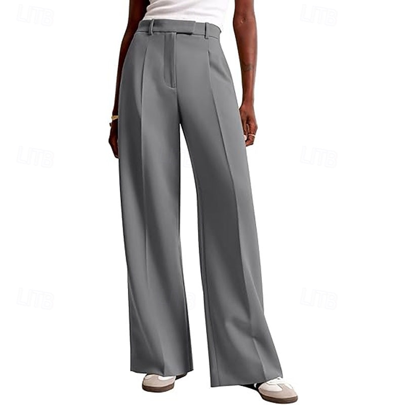 Women's Wide Leg Slacks Streetwear Casual Full Length Natural Plain Elastic Waist Comfy Street Holiday Daily Wear Ash Dark-Gray Dark red Apricot Fall Regular Fit 2026 - $32.99 –P6