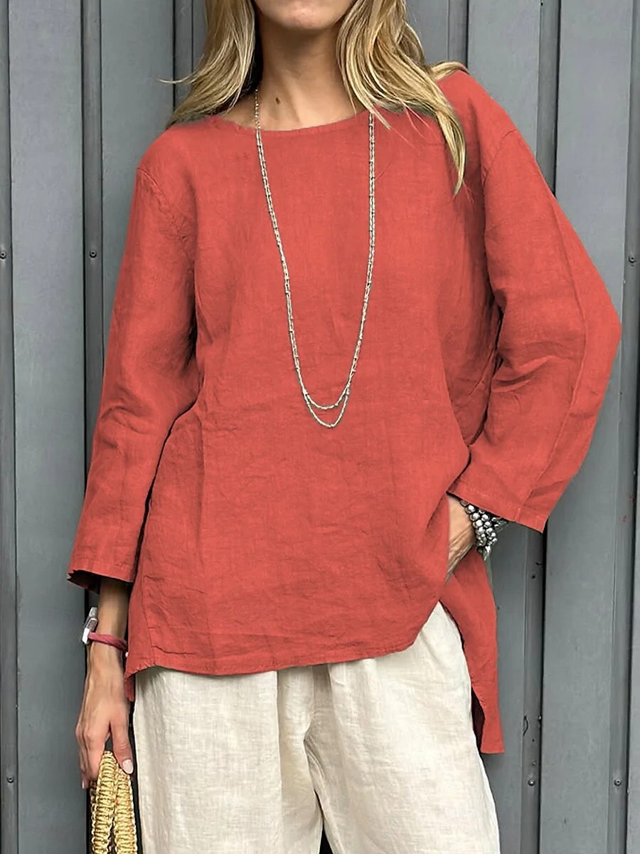 Damen Bluse Einfarbig Vintage Lässig Boho Langarm Rundhals Normale Oberteile Täglich Wochenende Patchwork Weiß Gelb Rote Himmelblau Khaki Frühling, Herbst, Winter, Sommer 2025 - $22.99 –P3