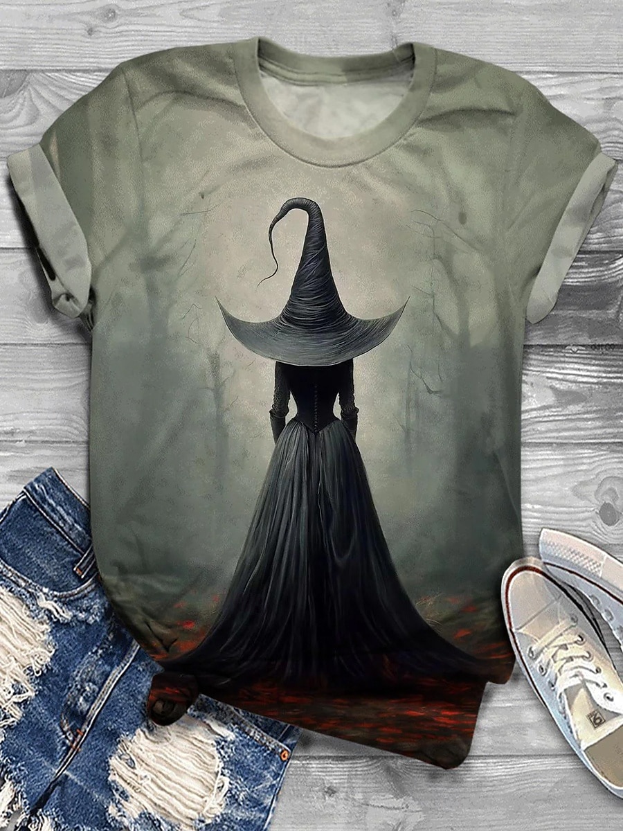 Halloween Femmes T-shirt Graphique Chat Potiron ancien Élégant Classique Manche Courte Col ras du cou Col rond Hauts Réguliers Quotidien Imprimé Noir Orange Kaki Été Automne de 2025 ? $19.99 –P2