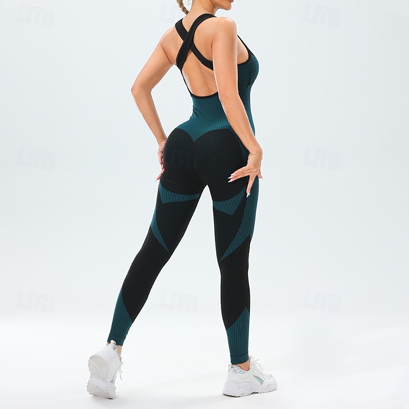 Damen Scrunch Yoga-Strampler Trainingsoveralls Rückenfrei Farbblock Einteiler Wasserblau Armeegrün Fitnesstraining Hohe Taille Elastisch Atmungsaktiv Bauchkontrolle Ärmellos Sport Sportkleidung 2025 - $25.99 –P17
