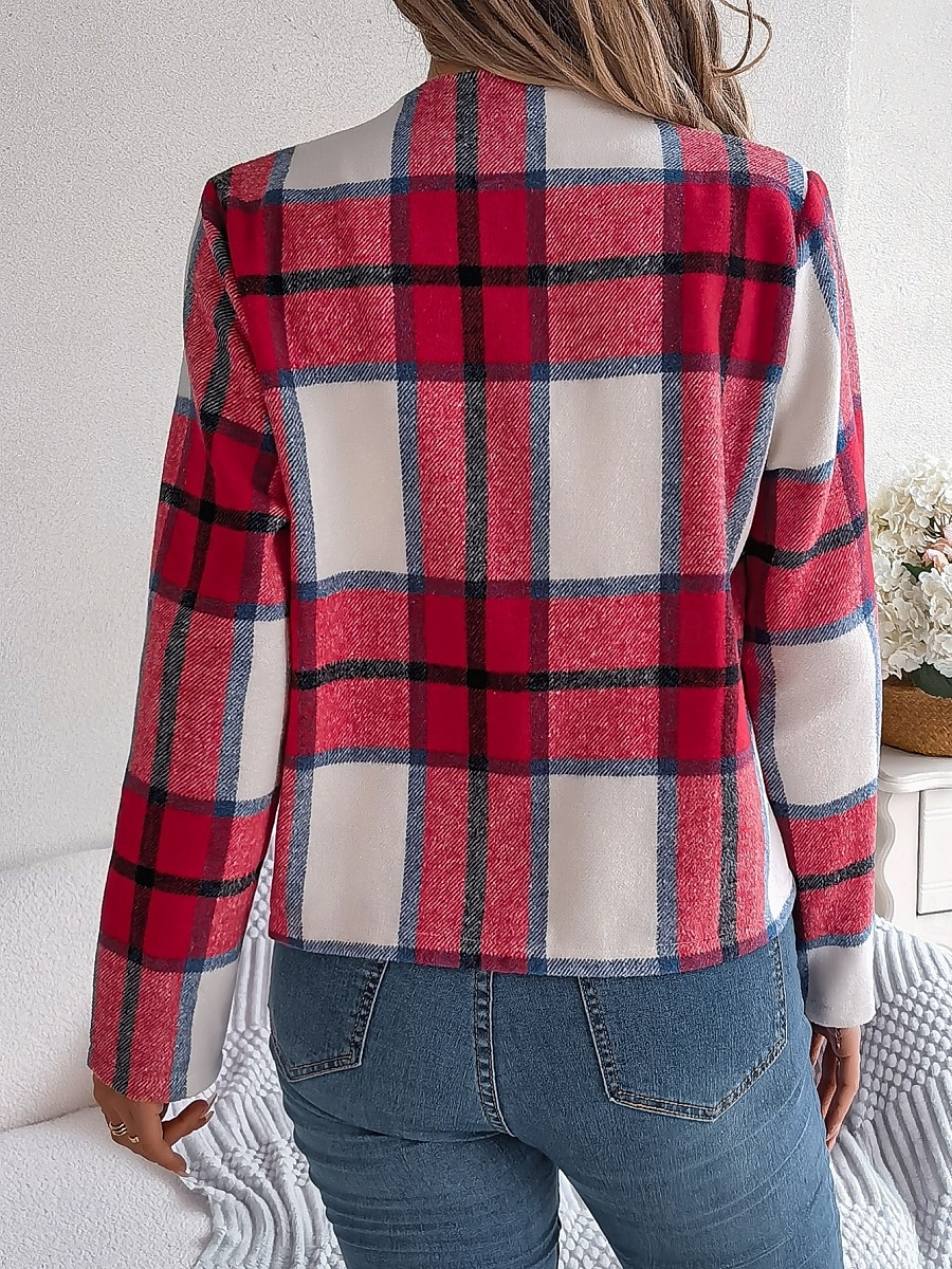 Γυναικεία Casual Jacket Άνετο Αναπνέει Στάμπα Καθημερινό Καρό Διακοπές Δρόμος Καθημερινά Ρούχα Εξόδου Ανοικτό Μπροστά Κοντό Όρθιος Γιακάς Κανονικό Μακρυμάνικο Εξωτερικά ενδύματα 2025 - $32.99 –P9