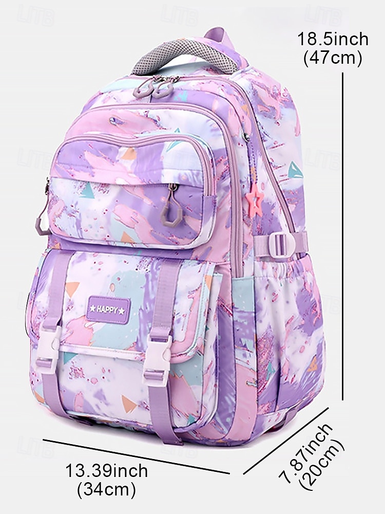 Водоотталкивающий рюкзак большой вместимости для девочек-подростков – школьная сумка с принтом в пастельных мраморных тонах, с несколькими отделениями и мягкими ремнями для средней и старшей школы 2026 - $42.99 –P8