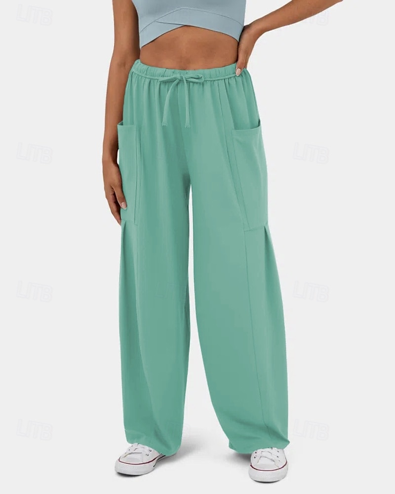 Per donna Gamba larga Pantaloni Eleganti Streetwear Casual Lunghezza intera Naturale Semplice Tasca Design con Coulisse Elastica Comodo Streetwear Ferie Rosso violaceo Nero Verde militare Marrone del 2025 a $22.99 –P16
