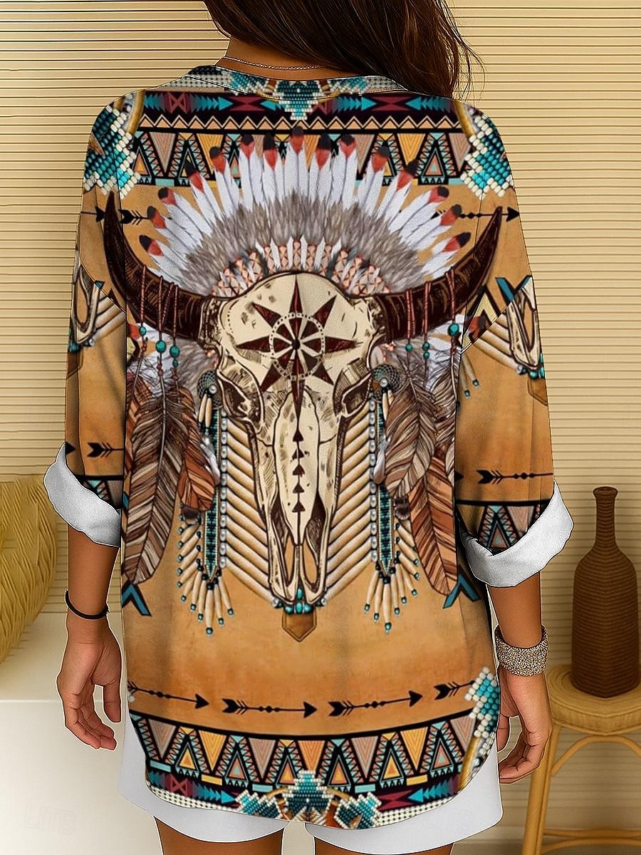 Damenshirt Langarm Tunika Tops Grafik Geometrisch Totenkopf Bohemia Vintage Tropisch V-Ausschnitt Regelmäßige Tops Täglicher Urlaub Strandmode Druck Gelb Rot Blau Lila Grün Sommer Frühling 2025 - $24.99 –P2