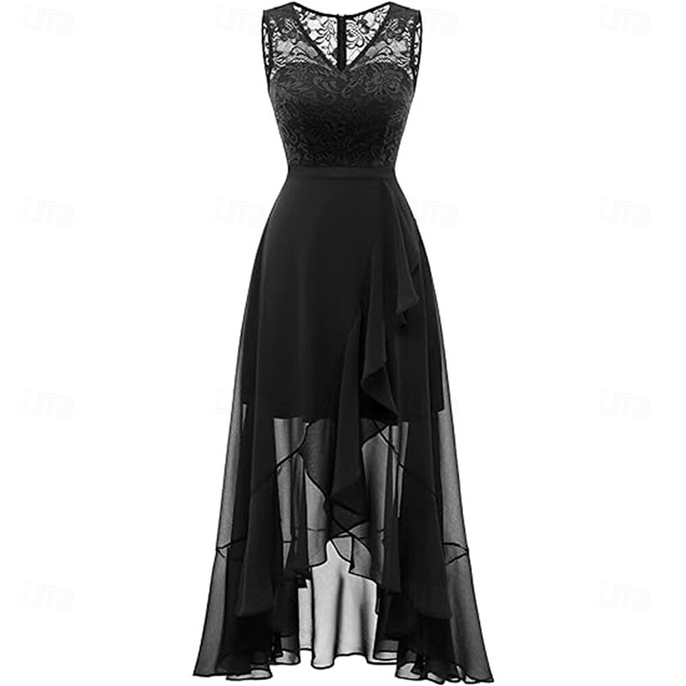 A-Linie Brautmutterkleid Elegant V Ausschnitt Asymmetrisch Chiffon Ärmellos mit Einfarbig 2025 2025 - $109.99 –P5